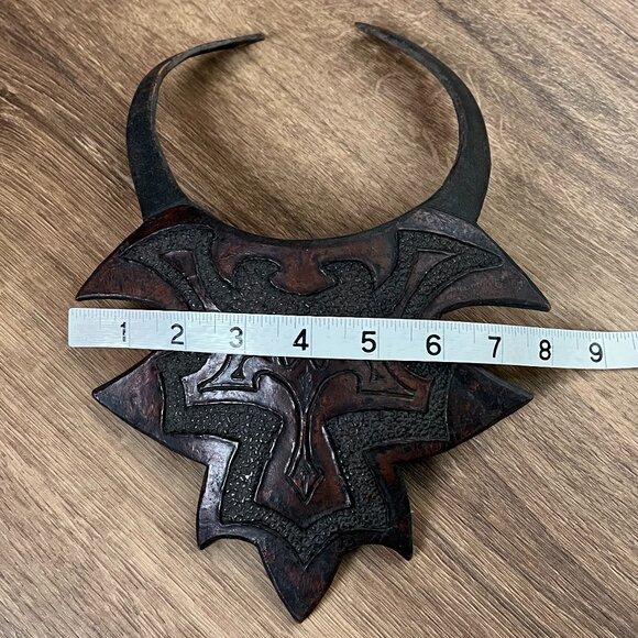 Vintage Leather Breastplate Choker Engraved Necklace Statement Piece African - Picture 4 of 14
